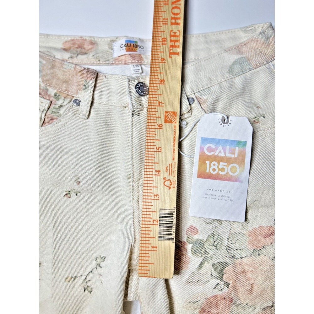 CALI 1850 Wide Leg Jeans Pants FLORAL IVORY Size 1/25 - Picture 6 of 8